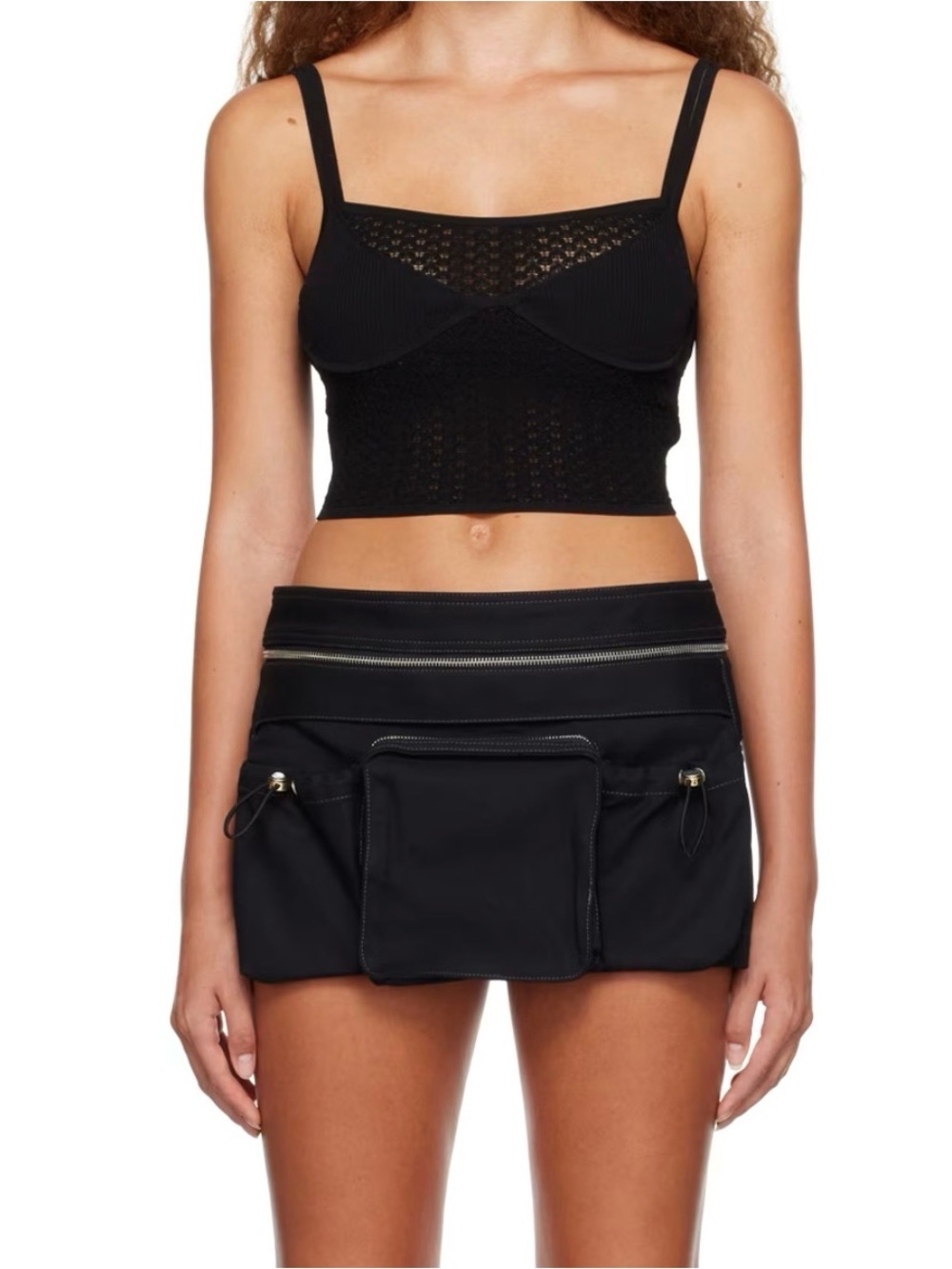 Dion Lee Black Lace Ribbed Cropped Bralette Tank